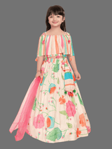 Girls Traditional Sleeves Less Long Choli - Cream