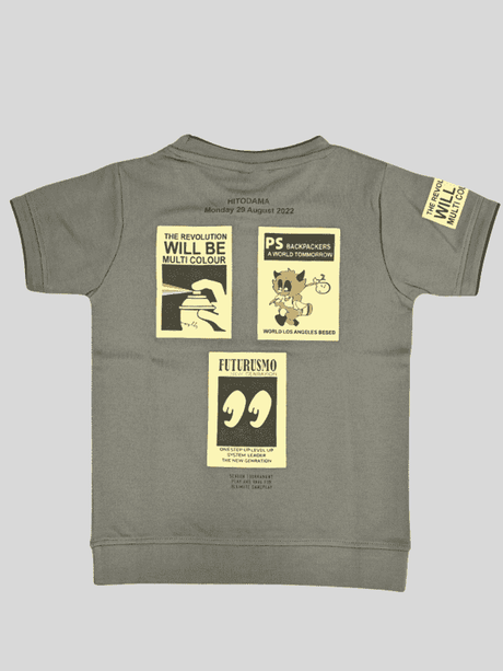 Boys Casual Half Sleeves Printed Round Neck T-Shirt - Grey