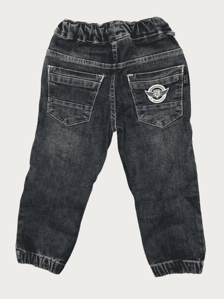 Boys Casual Plain Jeans Joggers With Rib - Blue