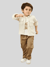 Boys Casual Party Full Sleeves Pant Suit Shirt Set - Cream