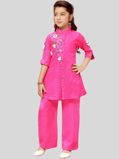 Girls' Festive Hot Pink Tunic and Palazzo Set