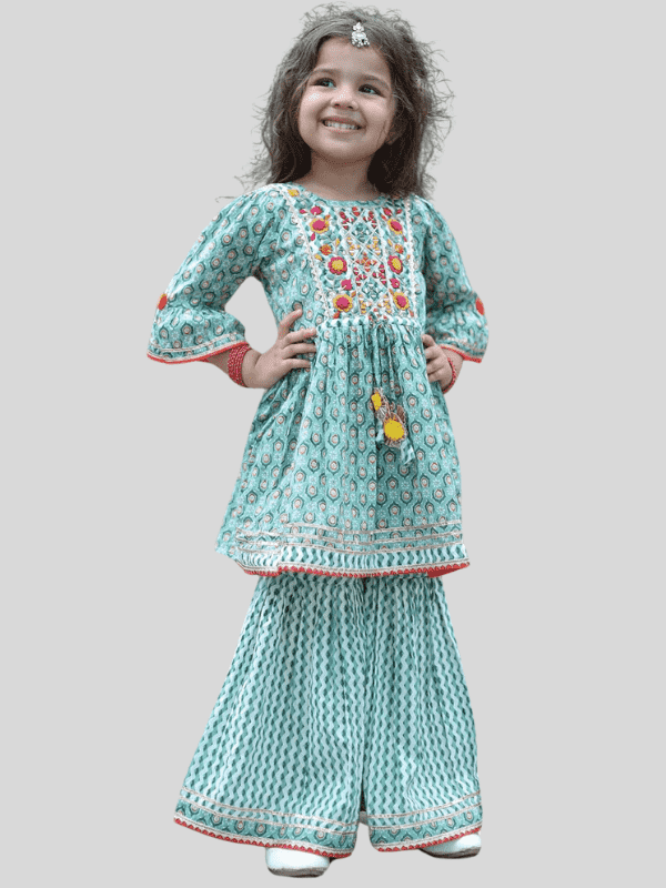 Girls Traditional 3/4th Sleeves Sharara Set - Green