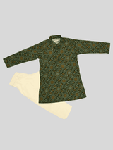 Boys Traditional With Work Chudidar Kurta Set - Green