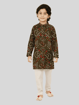 Boys Traditional Printed Chudidar Kurta Set - Green
