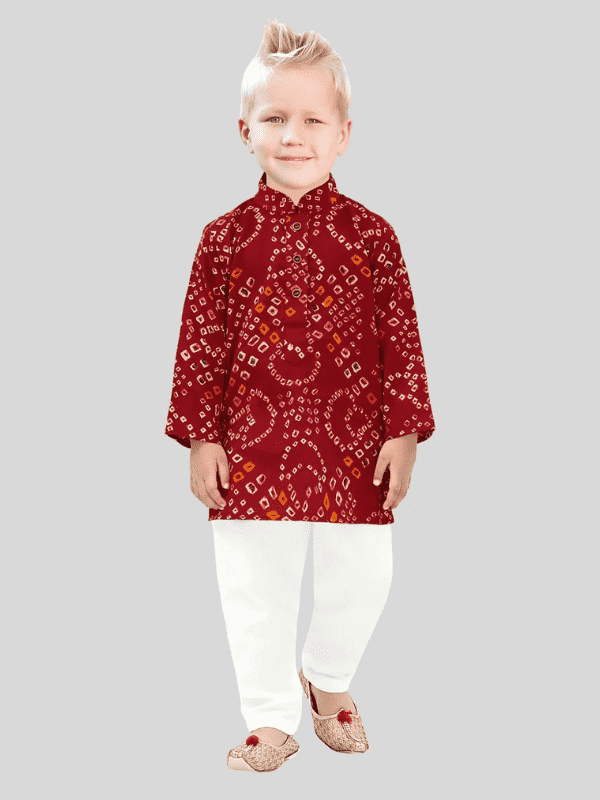 Boys Traditional Printed Chudidar Kurta Set - Maroon