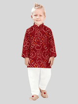 Boys Traditional Printed Chudidar Kurta Set - Maroon