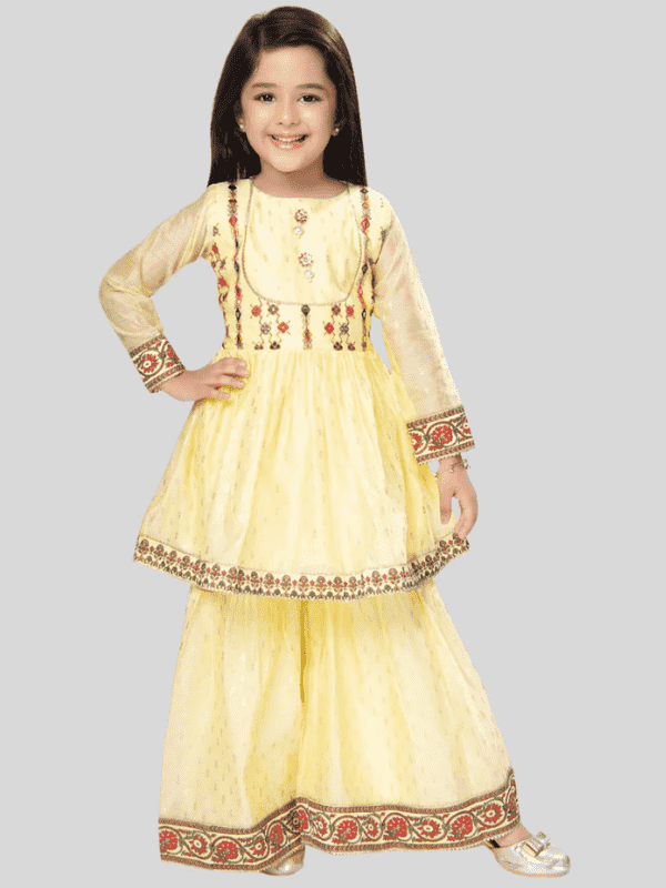 Girls Traditional Full Sleeves Sharara Set - Yellow