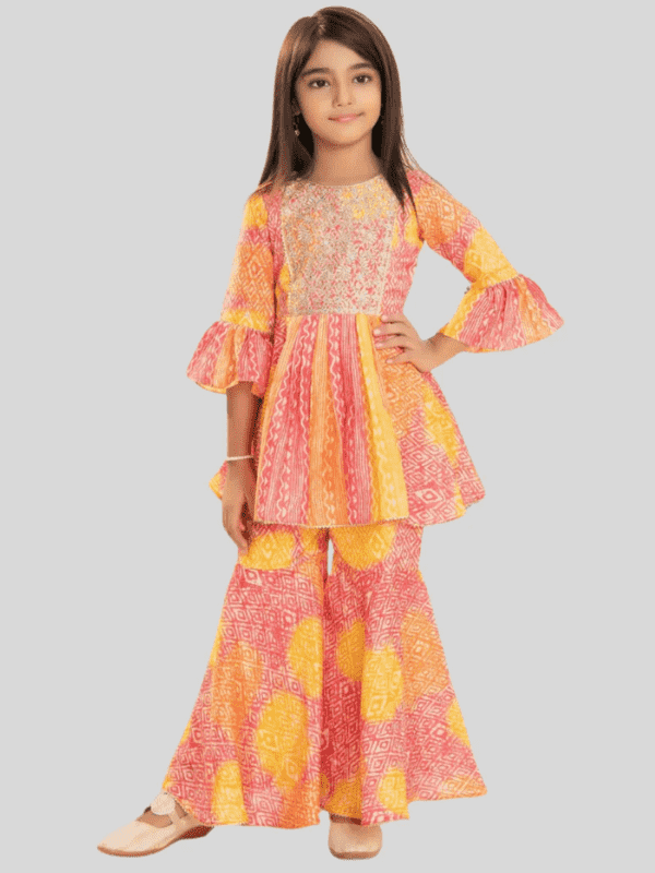 Girls Traditional Full Sleeves Sharara Set - Orange