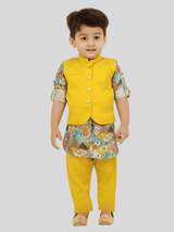 Boys Traditional Printed Chudidar Kurta with Koti - Green