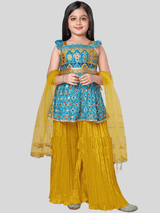 Girls Traditional Sleeves Less Plazo Set - Blue