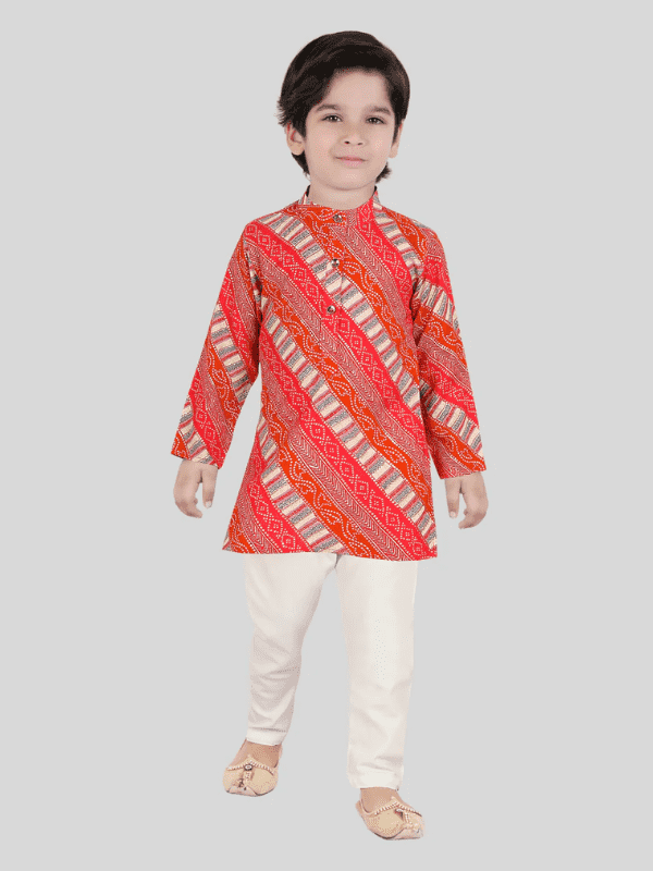 Boys Traditional Printed Chudidar Kurta Set - Red
