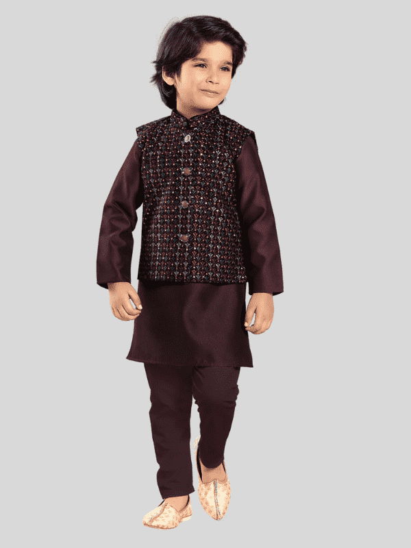 Boys Traditional With Work Chudidar Kurta with Koti - Purple