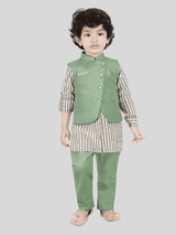 Boys Traditional Neuron Plain Chudidar Kurta with Koti - Green