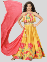 Girls Traditional Sleeves Less Long Choli - Yellow