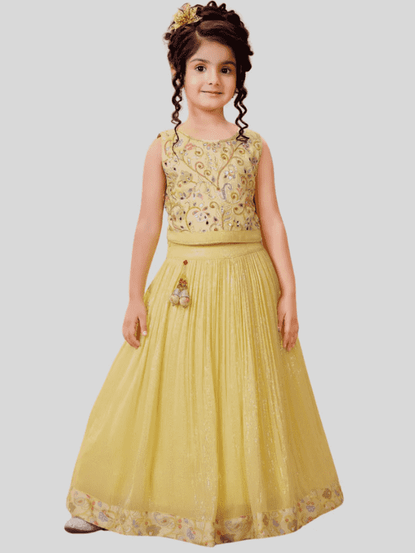 Girls Traditional Sleeves Less Long Choli - Yellow