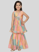 Girls Traditional Sleeves Less Sharara Set - Yellow