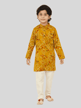 Boys Traditional Printed Chudidar Kurta Set - Gold