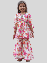 Girls Traditional Half Sleeves Sharara Set - Pink