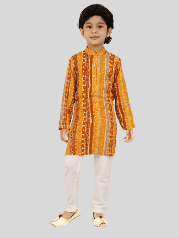 Boys Traditional Printed Chudidar Kurta Set - Yellow
