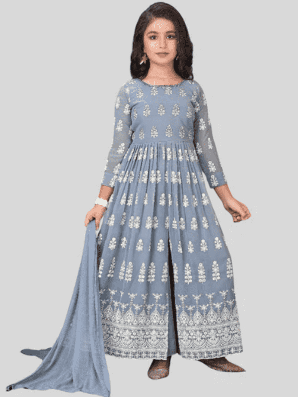 Girls Traditional Sleeves Less Plazo Set - Blue