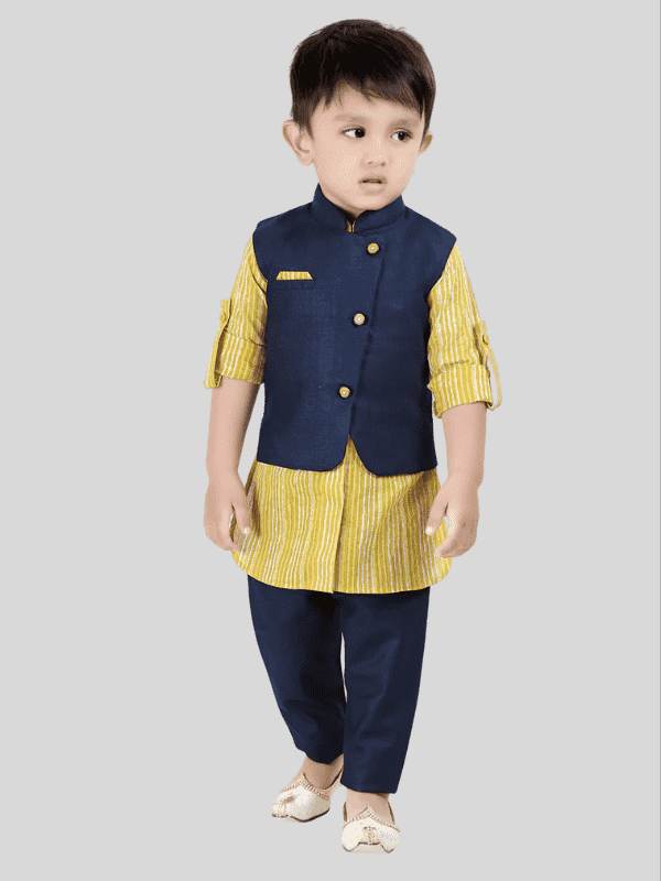 Boys Traditional Neuron Plain Chudidar Kurta Set - Yellow