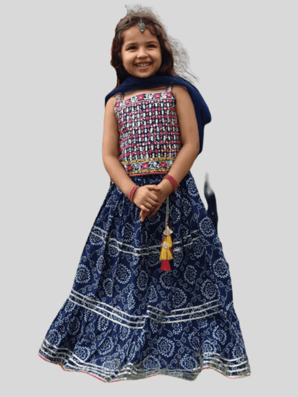 Girls Traditional Sleeves Less Long Choli - Navy Blue