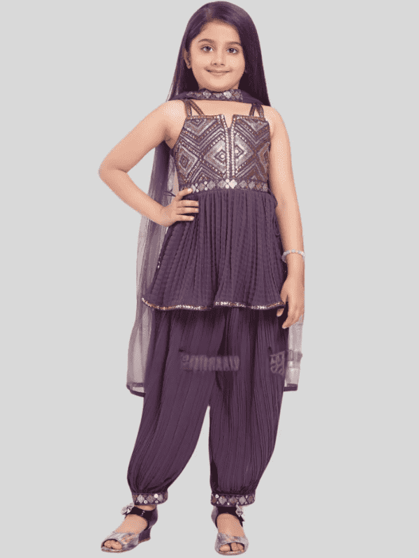 Girls Traditional Sleeves Less Harem Set - Purple