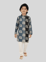 Boys Traditional Printed Chudidar Kurta Set - Navy Blue