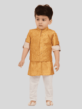 Boys Traditional With Work Chudidar Kurta with Koti - Yellow