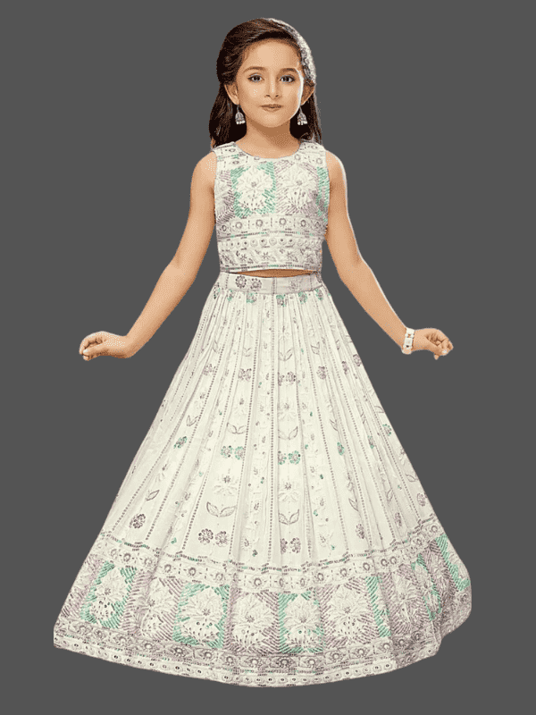 Girls Traditional Sleeves Less Long Choli - Cream