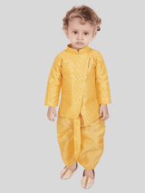 Boys Traditional With Work Kurta Set With Mojdi - Yellow