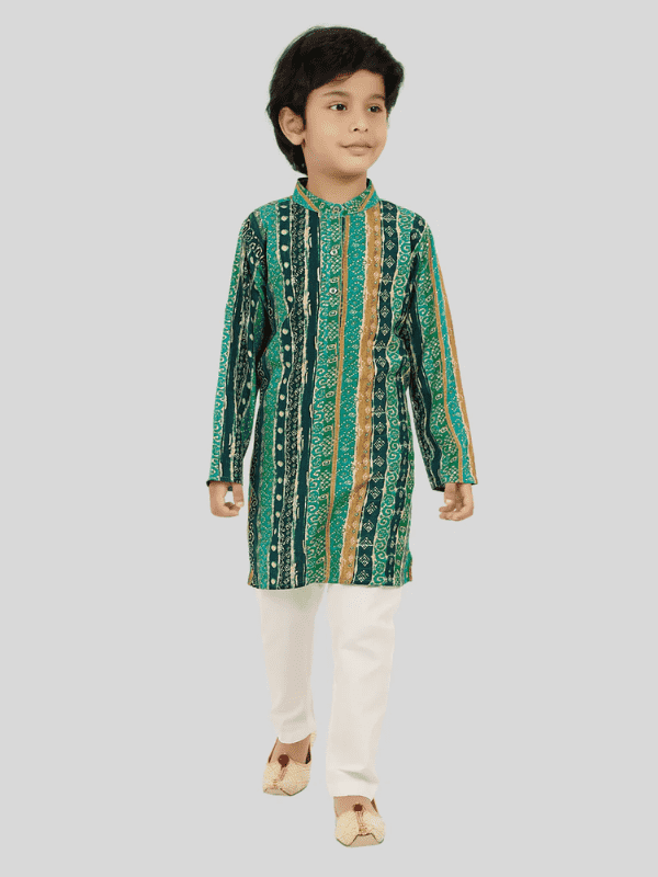 Boys Traditional Printed Chudidar Kurta Set - Green
