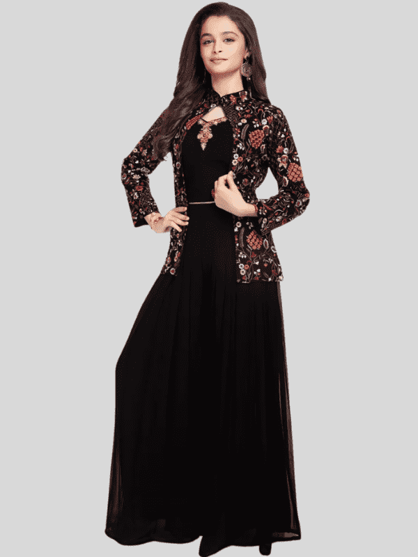 Girls Traditional 3/4th Sleeves Plazo Set - Black