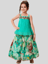 Girls Traditional Sleeves Less Long Choli - C.Green