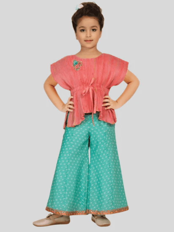 Girls Traditional Sleeves Less Plazo Set - Pink