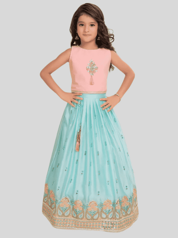 Girls Traditional Sleeves Less Long Choli - Blue