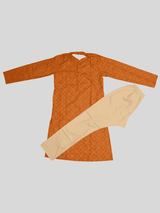 Boys Traditional Printed Chudidar Kurta Set - Orange
