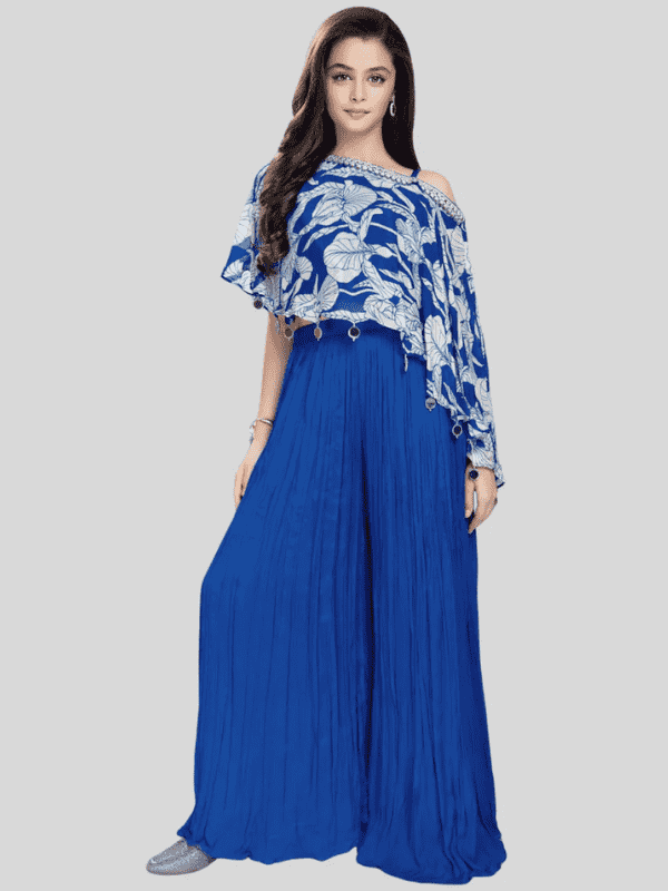 Girls Traditional 3/4th Sleeves Plazo Set - Blue