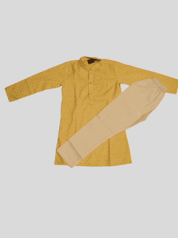 Boys Traditional With Work Chudidar Kurta Set - Yellow