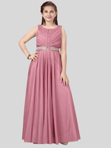 Girls Traditional Sleeves Less Full Length Gown - Pink