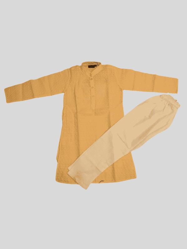 Boys Traditional Self Design Chudidar Kurta Set - Fawn