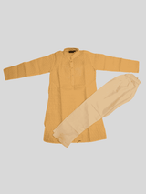 Boys Traditional Self Design Chudidar Kurta Set - Fawn