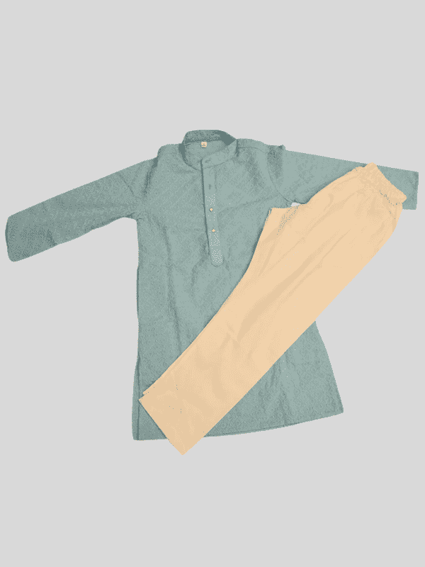 Boys Traditional With Work Dhoti Kurta Set - Blue