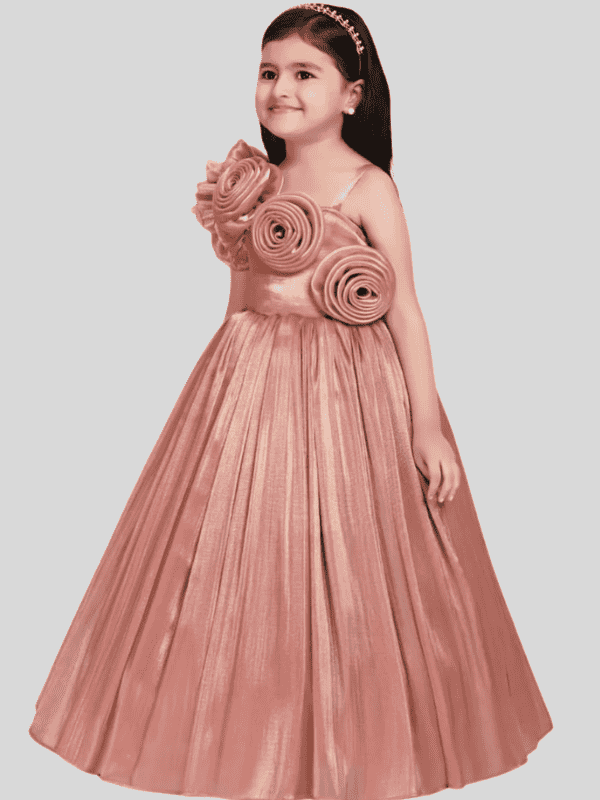 Girls Party Heavy Western Gown with work - Brown