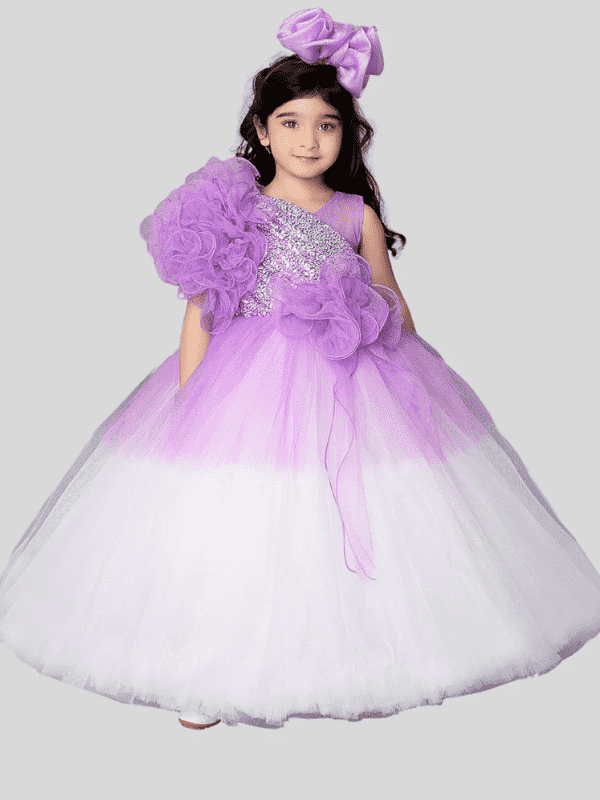 Girls Party Heavy Western Gown With Work - Pink