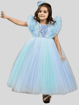 Girls Party Heavy Western Gown With Work - Sky Blue