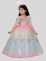 Girls Party Plain Heavy Western Gown - Multi