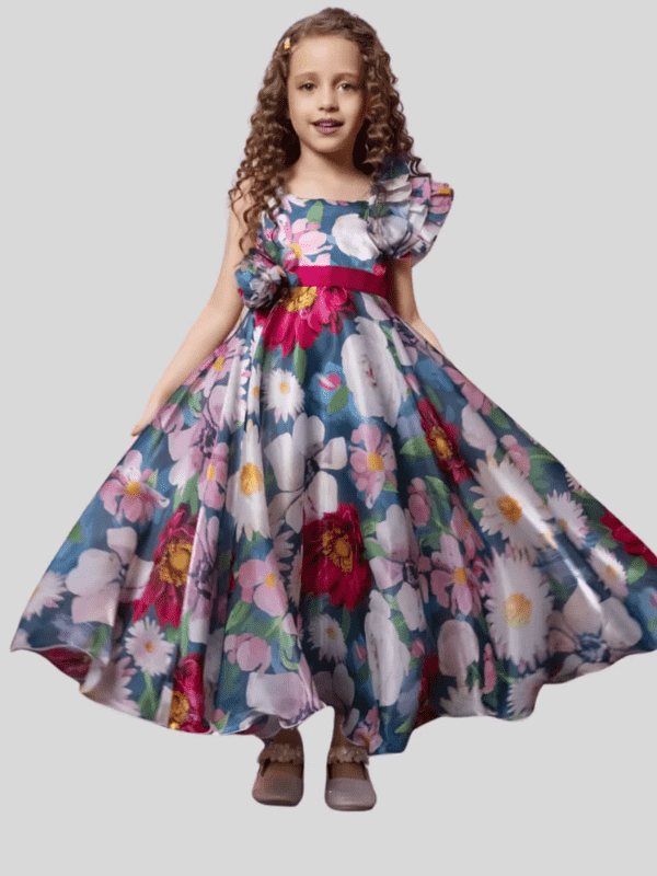 Girls Party Plain Satin 3/4th Sleeves Western Gown - Rani