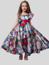 Girls Party Plain Satin 3/4th Sleeves Western Gown - Rani