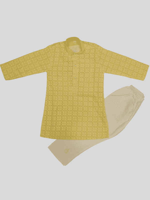 Boys Traditional Self Design Chudidar Kurta Set - Yellow